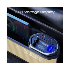 Promate CarMate-RPD 65W Multi-Functional Car Organizer and Charging Station with USB-C & Lightning Retractable Cables - Beige