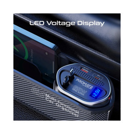 Promate CarMate-RPD 65W Multi-Functional Car Organizer and Charging Station with USB-C & Lightning Retractable Cables - Black