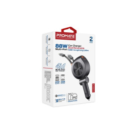 Promate DriveGear-R2 88W Multi-Port Car Charger with Dual Retractable USB-C Cables