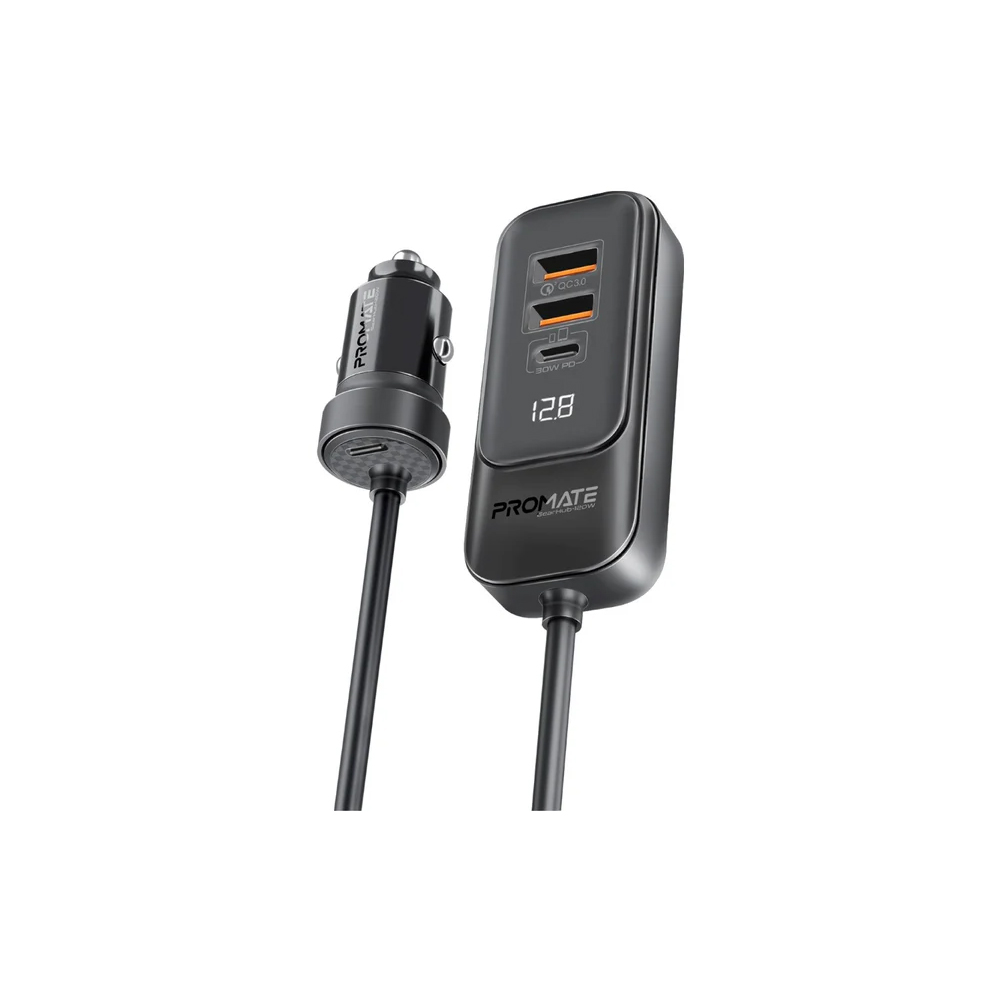 Promate GearHub-120W 120W RapidCharge™ Car Charger with Multi-Port Backseat Charging Hub