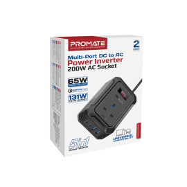 Promate Inverto-200W Multi-Port DC to AC Power Inverter with 200W AC Socket