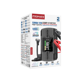 Promate PatrolPack-3 1200A/12V High-Capacity Jump Starter 150PSI Air Compressor with 12000mAh Power bank & Flashlight