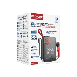 Promate PatrolPack-4 800A/12V High-Capacity Jump Starter 150PSI Air Compressor with 10000mAh Power Bank & Flashlight