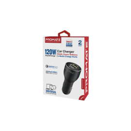 Promate PowerDrive-120 120W RapidCharge™ Car Charger with Dual Power Delivery and Quick Charge Ports