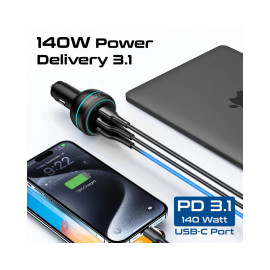 Promate PowerDrive-230 230W RapidCharge™ Car Charger with Dual Power Delivery and Quick Charge Ports
