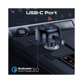 Promate PowerDrive-RC65 62W Multi-Port Car Charger with Retractable USB-C Cable