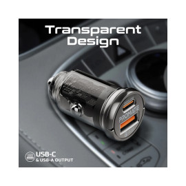 Promate TransDrive-65W 65W RapidCharge™ Transparent Mini Car Charger with Power Delivery & QC 3.0