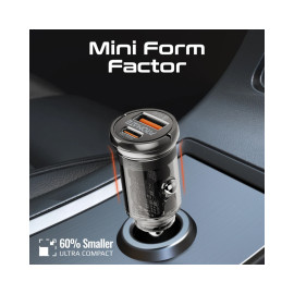 Promate TransDrive-65W 65W RapidCharge™ Transparent Mini Car Charger with Power Delivery & QC 3.0