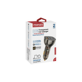 Promate TransDrive-80W 80W Multi-Port Transparent Car Charger with QC 3.0 & Power Delivery