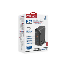 Promate GaNPort-140W 140W Super-Speed GaNFast™ Charging Station with Power Delivery 3.1 & Quick Charge 3.0