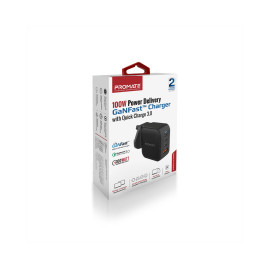 Promate GaNPort4-100PD 100W Power Delivery GaNFast™ Charger with Quick Charge 3.0