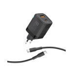 Promate PowerPort-25CC.EU 25W Dual Port Adapter Combo with 60W Fast Charging USB-C Cable