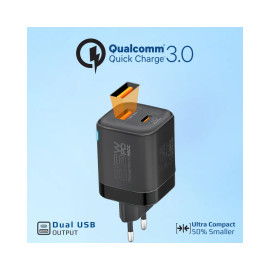 Promate PowerPort-25CC.EU 25W Dual Port Adapter Combo with 60W Fast Charging USB-C Cable