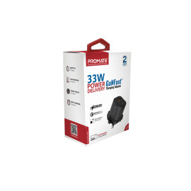 Promate PowerPort-33 33W Power Delivery GaNFast™ Charging Adapter - Black