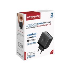 Promate PowerPort-45 45W Power Delivery GaNFast™ Charger with Quick Charge 3.0