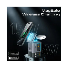 Promate PowerSync-105 105W GaNFast™ Multi-Port Wireless Charging Station with Dual Retractable Cables