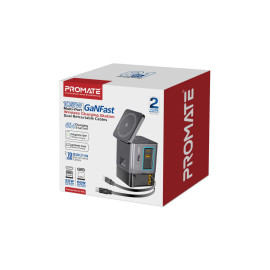 Promate PowerSync-105 105W GaNFast™ Multi-Port Wireless Charging Station with Dual Retractable Cables