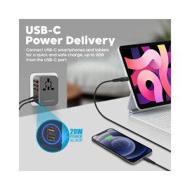 Promate TripMate-36W Smart Charging Surge Protected Universal Travel Adapter