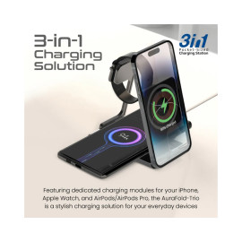 Promate AuraFold-Trio Ultra-Slim Transparent Foldable 15W MagSafe compatible Wireless Charging Station