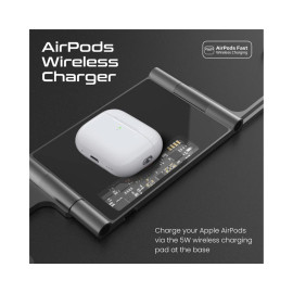 Promate AuraFold-Trio Ultra-Slim Transparent Foldable 15W MagSafe compatible Wireless Charging Station