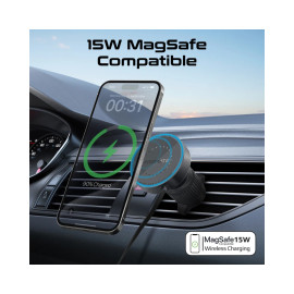 Promate MagDrive-R 15W MagSafe Compatible Car Wireless Charger with Retractable Cable