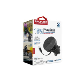 Promate MagDrive-R 15W MagSafe Compatible Car Wireless Charger with Retractable Cable
