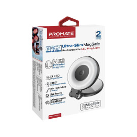 Promate MagHalo-Pro 360° Rotatable Ultra-Slim MagSafe Compatible Rechargeable LED Ring Light - Black