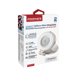 Promate MagHalo-Pro 360° Rotatable Ultra-Slim MagSafe Compatible Rechargeable LED Ring Light - Rose Gold