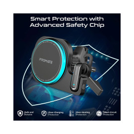 Promate MagMount-BT 2-in-1 MagSafe Compatible 15W Wireless Car Charger with Built-in Wireless Mono ENC Earphone