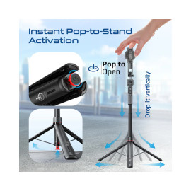 Promate TriPop-Ai 360° Ai Face Tracking Telescopic Selfie Stick with Auto Pop open Tripod Base