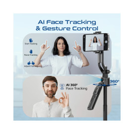 Promate TriPop-Ai 360° Ai Face Tracking Telescopic Selfie Stick with Auto Pop open Tripod Base