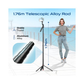 Promate TriPop-Ai 360° Ai Face Tracking Telescopic Selfie Stick with Auto Pop open Tripod Base