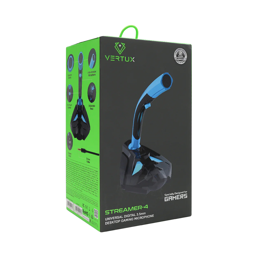 Vertux Streamer-4 Universal Digital Stereo 3.5mm Desktop Gaming Microphone