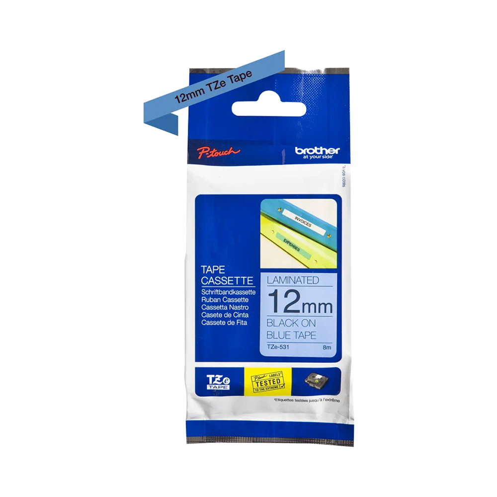 Brother Genuine TZe-531 Labelling Tape Cassette – Black on Blue, 12mm wide