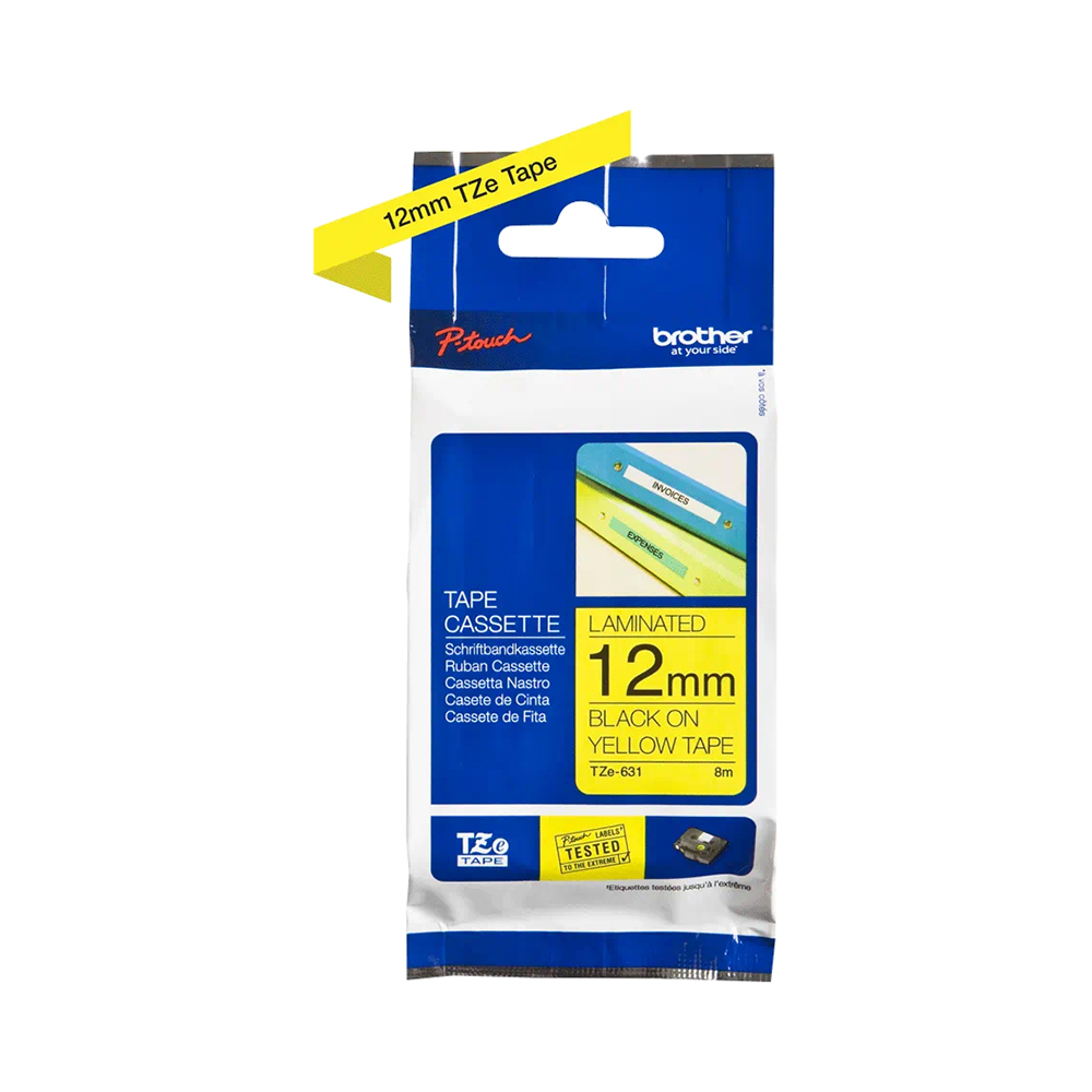 Brother Genuine TZe-631 Labelling Tape – Black on Yellow, 12mm wide